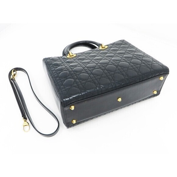 Christian Dior Lady Dior Cannage Leather Tote Bag Black - Picture 2 of 6